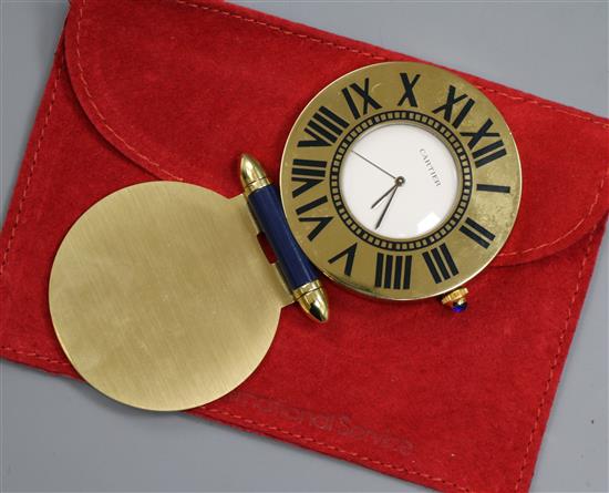 A Cartier gilt brass quartz travel alarm,